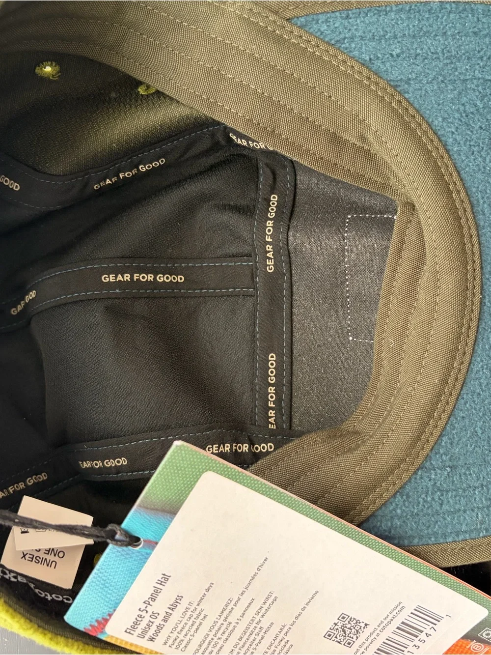 Cotopaxi Colorblock Fleece 5-Panel Cap in Teal & Lime NWT - Picture 4 of 4